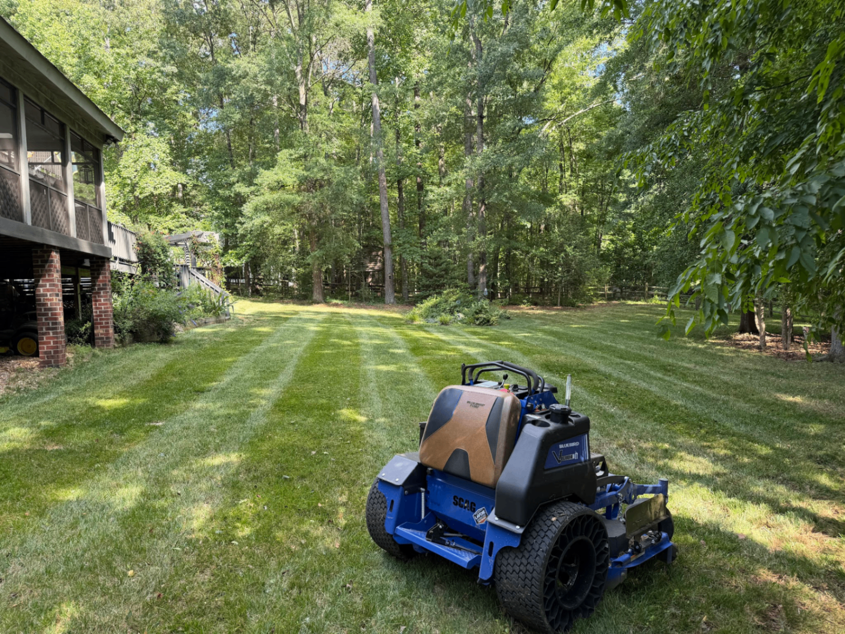 Freshly mowed property with crisp mower stripes